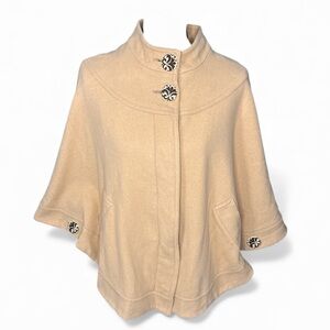 Helene Berman Camel Small Wool Cashmere Cape Coat Vintage Button London Sz S UK